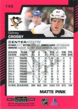 2020-21 O-Pee-Chee Platinum - Matte Pink #149 Sidney Crosby Back