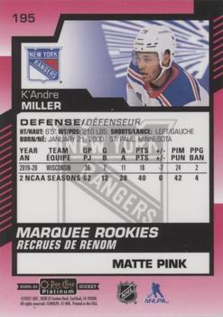 2020-21 O-Pee-Chee Platinum - Matte Pink #195 K'Andre Miller Back