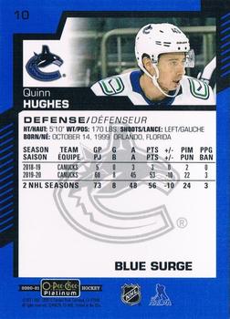 2020-21 O-Pee-Chee Platinum - Blue Surge #10 Quinn Hughes Back