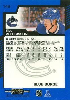2020-21 O-Pee-Chee Platinum - Blue Surge #148 Elias Pettersson Back