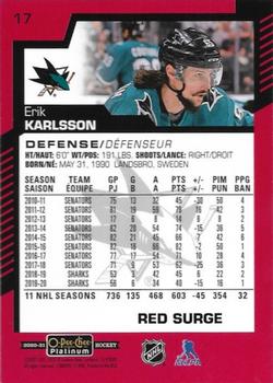 2020-21 O-Pee-Chee Platinum - Red Surge #17 Erik Karlsson Back