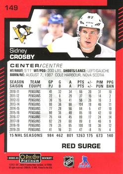 2020-21 O-Pee-Chee Platinum - Red Surge #149 Sidney Crosby Back