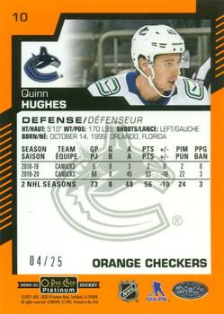 2020-21 O-Pee-Chee Platinum - Orange Checkers #10 Quinn Hughes Back