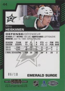 2020-21 O-Pee-Chee Platinum - Emerald Surge #44 Miro Heiskanen Back
