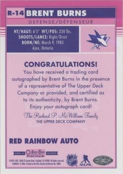 2020-21 O-Pee-Chee Platinum - Retro Red Rainbow Autographs #R-14 Brent Burns Back