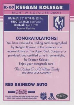 2020-21 O-Pee-Chee Platinum - Retro Red Rainbow Autographs #R-67 Keegan Kolesar Back