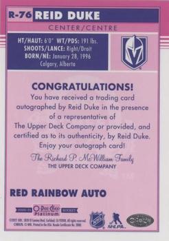 2020-21 O-Pee-Chee Platinum - Retro Red Rainbow Autographs #R-76 Reid Duke Back