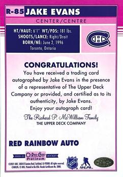 2020-21 O-Pee-Chee Platinum - Retro Red Rainbow Autographs #R-85 Jake Evans Back