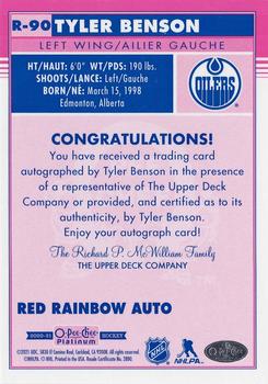 2020-21 O-Pee-Chee Platinum - Retro Red Rainbow Autographs #R-90 Tyler Benson Back