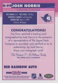 2020-21 O-Pee-Chee Platinum - Retro Red Rainbow Autographs #R-99 Josh Norris Back