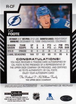 2020-21 O-Pee-Chee Platinum - Rookie Autographs #R-CF Cal Foote Back