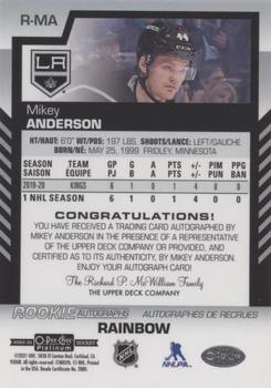 2020-21 O-Pee-Chee Platinum - Rookie Autographs Rainbow #R-MA Mikey Anderson Back