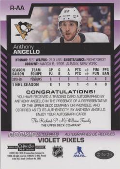2020-21 O-Pee-Chee Platinum - Rookie Autographs Violet Pixels #R-AA Anthony Angello Back