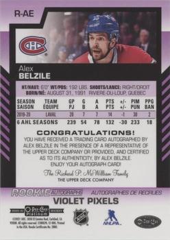2020-21 O-Pee-Chee Platinum - Rookie Autographs Violet Pixels #R-AE Alex Belzile Back