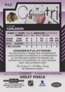 2020-21 O-Pee-Chee Platinum - Rookie Autographs Violet Pixels #R-LC Lucas Carlsson Back