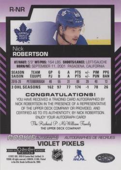 2020-21 O-Pee-Chee Platinum - Rookie Autographs Violet Pixels #R-NR Nick Robertson Back