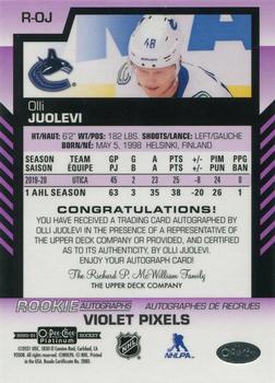 2020-21 O-Pee-Chee Platinum - Rookie Autographs Violet Pixels #R-OJ Olli Juolevi Back