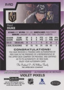 2020-21 O-Pee-Chee Platinum - Rookie Autographs Violet Pixels #R-RD Reid Duke Back