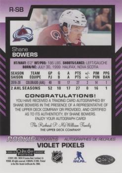2020-21 O-Pee-Chee Platinum - Rookie Autographs Violet Pixels #R-SB Shane Bowers Back