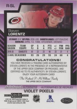 2020-21 O-Pee-Chee Platinum - Rookie Autographs Violet Pixels #R-SL Steven Lorentz Back
