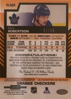 2020-21 O-Pee-Chee Platinum - Rookie Autographs Orange Checkers #R-NR Nick Robertson Back