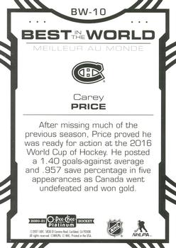 2020-21 O-Pee-Chee Platinum - Best in the World #BW-10 Carey Price Back