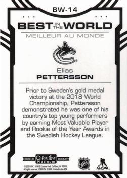 2020-21 O-Pee-Chee Platinum - Best in the World #BW-14 Elias Pettersson Back