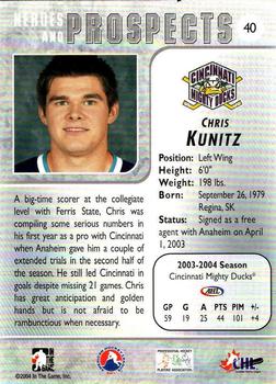 2004-05 In The Game Heroes and Prospects - Fall Expo Silver #40 Chris Kunitz Back