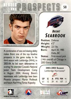 2004-05 In The Game Heroes and Prospects - Fall Expo Silver #58 Brent Seabrook Back