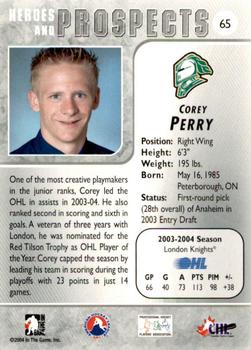 2004-05 In The Game Heroes and Prospects - Fall Expo Silver #65 Corey Perry Back