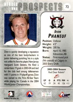 2004-05 In The Game Heroes and Prospects - Fall Expo Silver #72 Dion Phaneuf Back