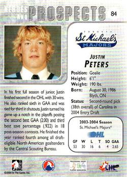 2004-05 In The Game Heroes and Prospects - Fall Expo Silver #84 Justin Peters Back