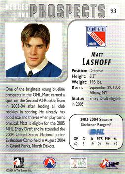 2004-05 In The Game Heroes and Prospects - Fall Expo Silver #93 Matt Lashoff Back