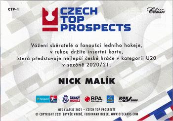 2020-21 OFS Classic Série II - Czech Top Prospects Plexiglass #CTP-1 Nick Malik Back