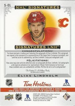 2021-22 Upper Deck Tim Hortons - NHL Signatures #S-EL Elias Lindholm Back