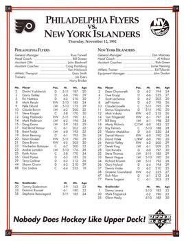 1992-93 Upper Deck Philadelphia Flyers #NNO Dimitri Yushkevich Back