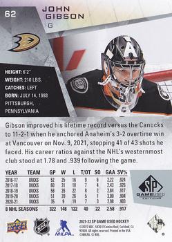 2021-22 SP Game Used #62 John Gibson Back