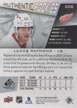 2021-22 SP Game Used #200 Lucas Raymond Back