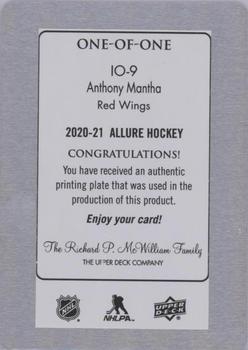 2020-21 Upper Deck Allure - Printing Plates Achievement Set Iced Out Yellow #IO-9 Anthony Mantha Back
