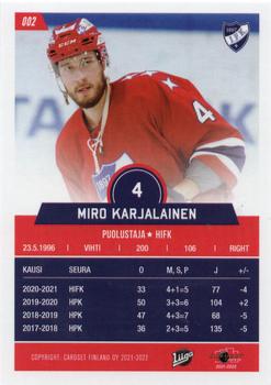 2021-22 Cardset Finland #002 Miro Karjalainen Back