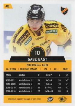 2021-22 Cardset Finland #063 Gabe Bast Back