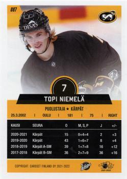 2021-22 Cardset Finland #087 Topi Niemelä Back