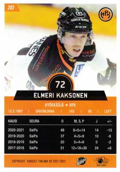 2021-22 Cardset Finland #203 Elmeri Kaksonen Back