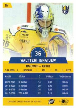 2021-22 Cardset Finland #217 Waltteri Ignatjew Back