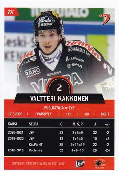 2021-22 Cardset Finland #231 Valtteri Kakkonen Back