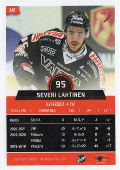 2021-22 Cardset Finland #240 Severi Lahtinen Back