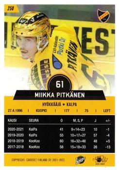 2021-22 Cardset Finland #250 Miikka Pitkänen Back