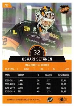 2021-22 Cardset Finland #253 Oskari Setänen Back