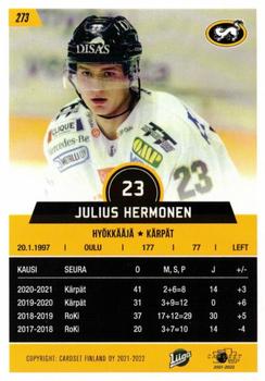 2021-22 Cardset Finland #273 Julius Hermonen Back