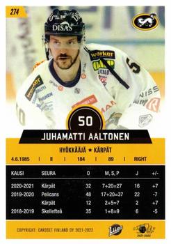 2021-22 Cardset Finland #274 Juhamatti Aaltonen Back
